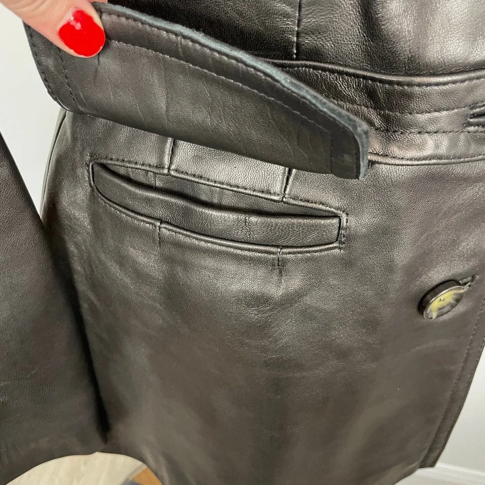 Neiman Marcus Lamb Leather Blazer Jacket In Black Size Large